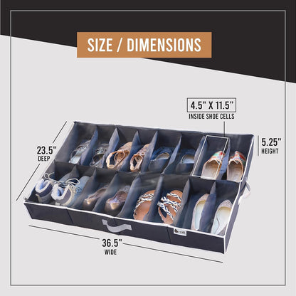 HOLDN' STORAGE Extra-Large Under Bed Shoe Storage Organizer - Fits Men's and Women's Shoes with Durable Cover