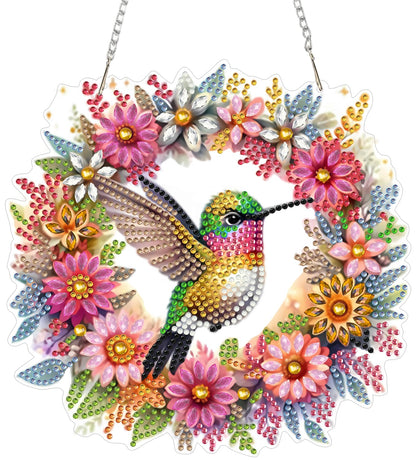 ZeeLionArt Hummingbird Hanging Diamond Art Kits for Adults Pendant Suncatcher, Special Shaped Crystal DIY Pearl Diamond Painting Kits for Adults, Spring Summer Window Wreath Decor 7.6x7.7 Inch