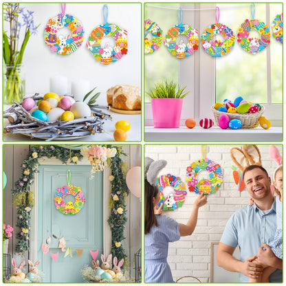Hollowfly 48 Sets Easter Wreath Craft Kits DIY Wreath Hanging Ornaments Make Your Own Paper Craft with Stickers for Home Party Activities