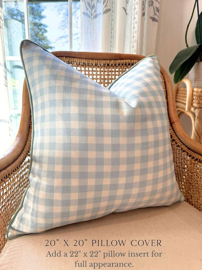 20" 20" Jillien Harbor The Charlie Decorative Pillow Cover Blue and White Accent Pillow Cover with Gingham-Inspired