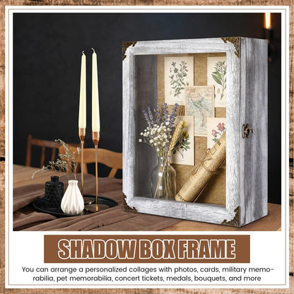 Cinnvoice 11x14 Inch Shadow Box Depth 4.7in Shadow Boxes Display Cases with Cork Board Backing Rustic Burnt Wood Box for Flowers Bouquet Wedding Picture Photo and Keepsake(Grey)