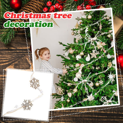 Taiyin 2 Rolls Snowflake Christmas Beads Ribbon 5.5 Yards Christmas Tree Trim Rope White Bead Pearl Ribbon Xmas Decoration for Gift Wrapping, Wreath, Garland, DIY Crafts Ornaments, Wedding Party Decor