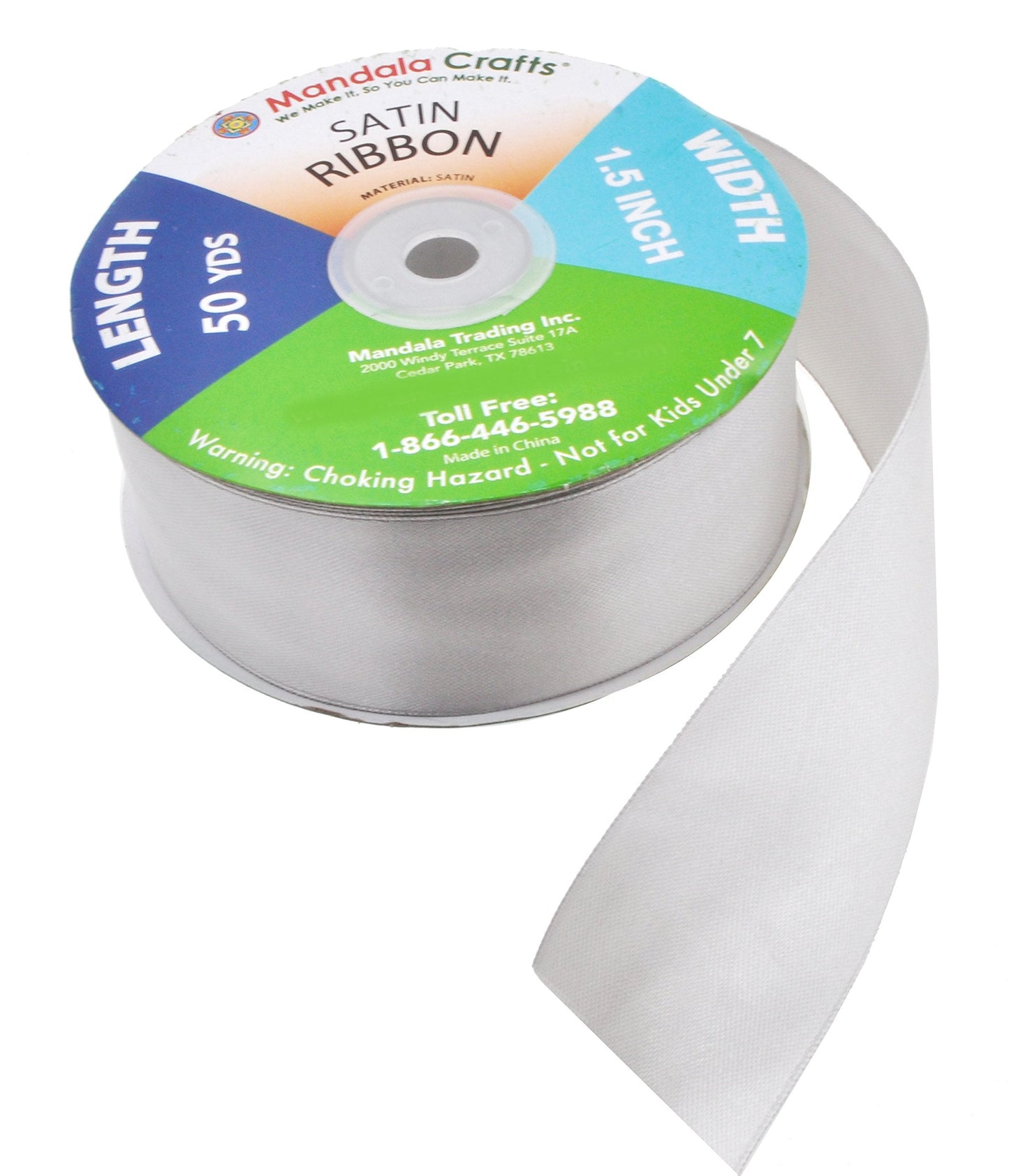 Mandala Crafts Silver Satin Ribbon for Crafts - 50 Yards 1 1/2 Inch Wide Fabric Ribbons for Gift Wrapping, Flower Bouquets, and Wedding Party Décor