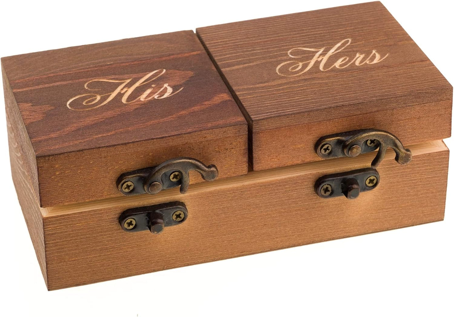 Ella Celebration Wood Ring Box for Wedding Ceremony, Rustic Vintage Ring Bearer Box, His & Hers