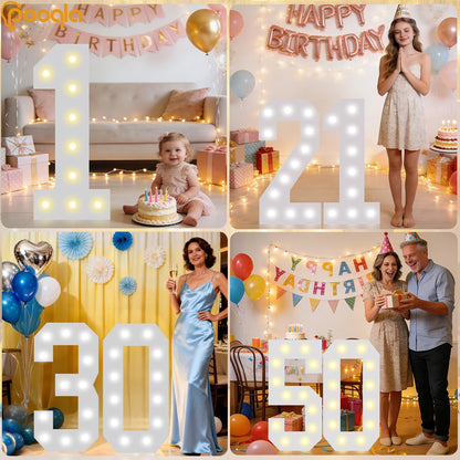 Pooqla 2.4FT Light Up Numbers, Marquee Numbers 2.4 Feet Tall Party Decor for Her Him, Mosaic Big Sign for 3rd 13th 30th Birthday Anniversary Decoration Backdrop, Cool White and Warm White Number 3