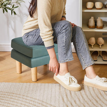 16.34" 12.4" W12.6" UHBD041GR YMYNY Small Footstool Ottoman, Faux Leather Footrest with Sponge Padded Seat, Step Stool