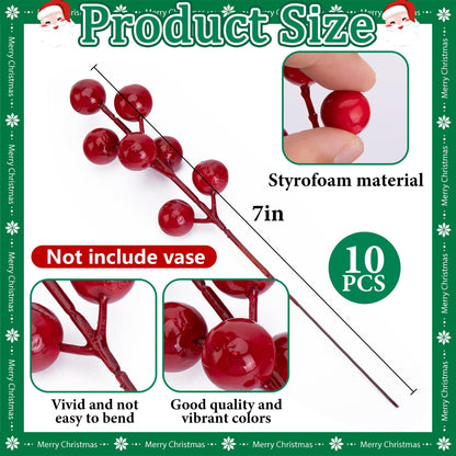 Watayo 45 Pcs Christmas Artificial Pine Branches with Red Berry Stems, 10.5" Faux Evergreen Norfolk Pine Cypress Leaves Stems, Fake Foliage Pine Needles Picks for DIY Craft Garland Home Decor