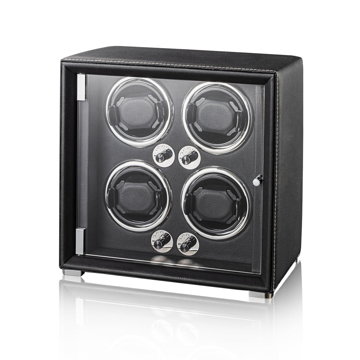 KOHUDIS Watch Winder for 2/4/6/9 Automatic Watches, high-end Leather Making, Super Quiet Mabuchi Motor, Two Power Modes, Built-in led Lights (Black, 4 Slots)