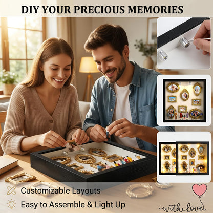DIY Silhouette Shadow Box Frame Kit,Mini Frames for Shadow Box with Figurines and Small Bulb, Museum of us-Custom Memory Collage Frame for Pictures, Crafts & Home Decor Gift (Black)