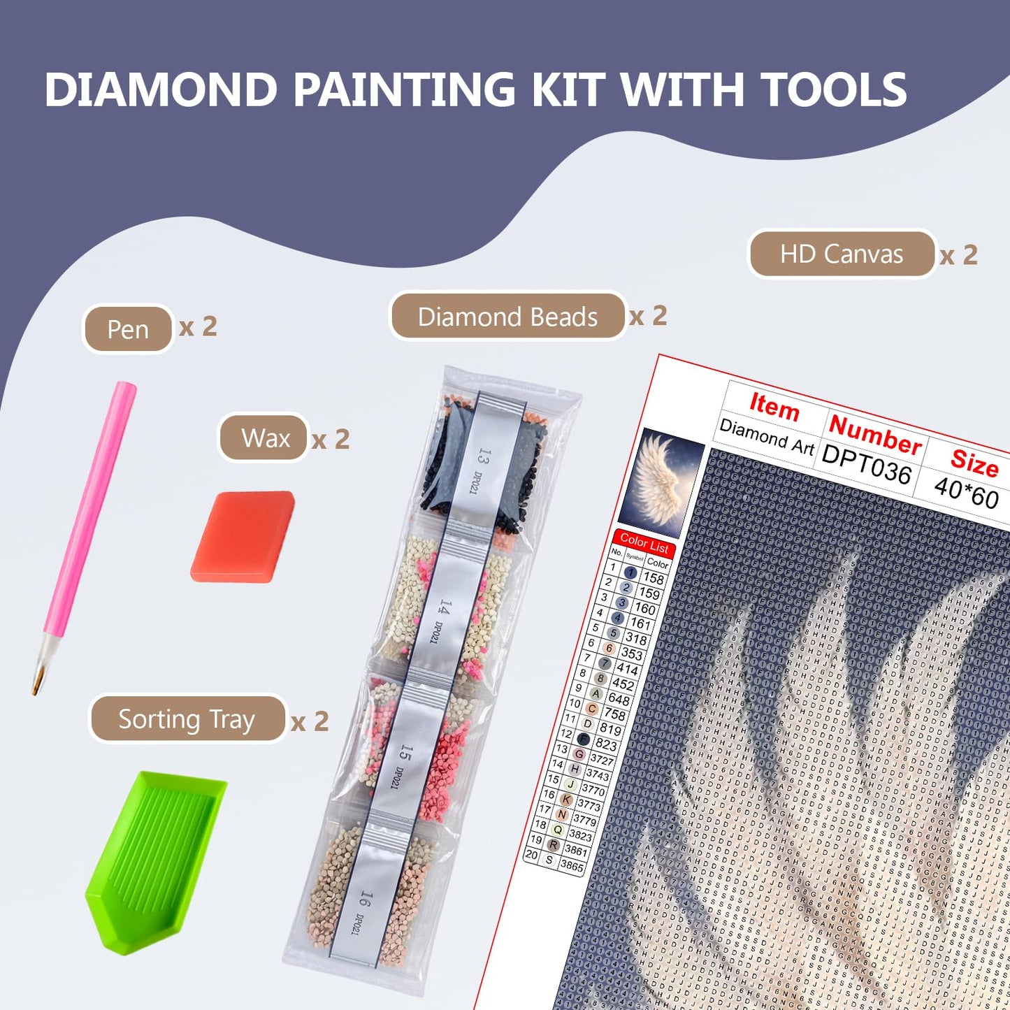 2-Panel Angel Wings Large Diamond Art Kit for Adults, Advanced Big Size Decor Gem Full Round Drill Diamond Painting Dots Art Kits for Shared Crafting & Home Decor 15.7 x 23.6 Inch Each Canvas