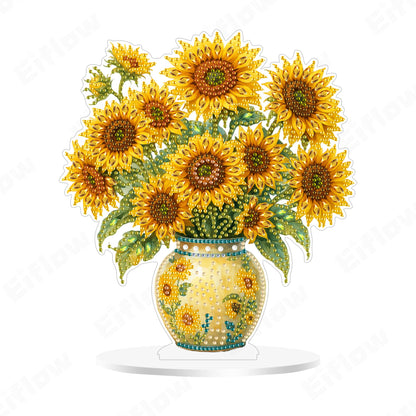 Eiflow Desktop Diamond Art Kit for Adults Vase Sunflower, DIY Tabletop Diamond Art Painting with Stand, Acrylic Stand Up Gem Painting Board Kit