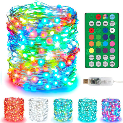 33ft 100 4th Color Changing Fairy String Lights, LED Twinkle Lights with Remote & Timer, Multicolor Outdoor Christmas