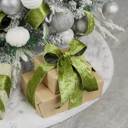 MEEDEE Moss Green Velvet Wired Ribbon 2.5 Inch - 10 Yards Crushed Velvet Christmas Ribbon for Tree Decoration, Wreath Supplies, Crafts Bow Making