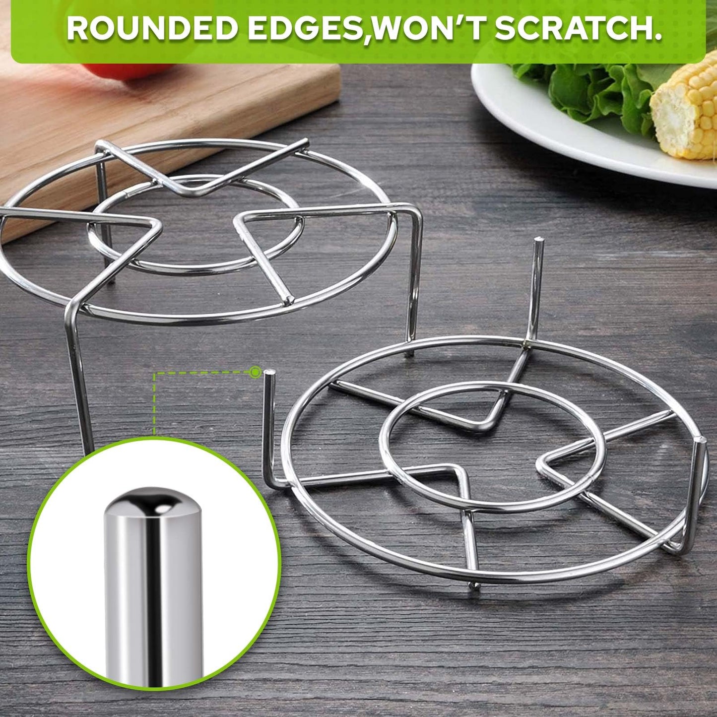 HULISEN Steamer Rack For Pots, 2-4/5" and 2" Tall Trivet for Instant Pot 6 Qt and 8 Qt, 18/8 Stainless Steel Steaming Rack Fit Pressure Cooker (7" Dia - 2Pcs)