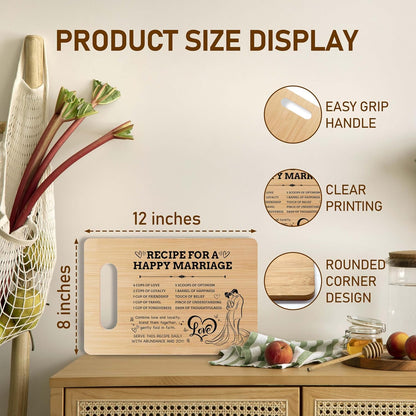 Wedding Bamboo Cutting Board Gifts, Recipe for a Happy Marriage, Engagement & Bridal Shower Gifts for Couples