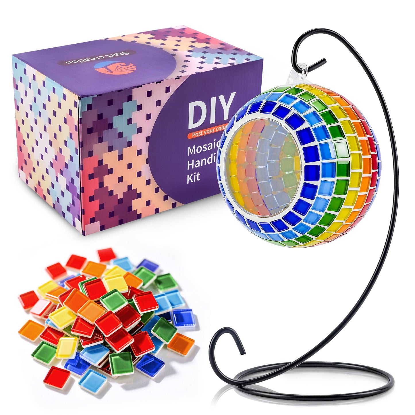 Joyclub DIY Mosaic Candle Holder Kit Mosaic Kits for Adults Stained Glass Tealight Hanging Candle Holder for Home Lighting Decor Girls Birthday Craft Gifts