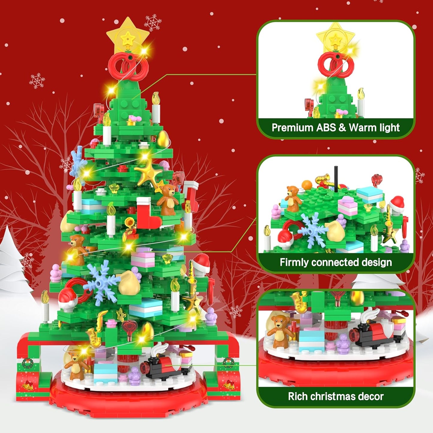 Advent Calendar 2024 Christmas Tree Building Set, 24 Boxes Christmas Countdown Calendar with Warm Light for Adults