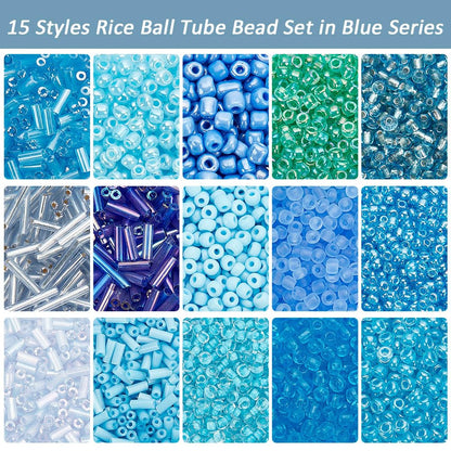 PH PandaHall 14 Colors 5944pcs Blue Series Seed Beads Kit 2~4mm 4052pcs Round Glass Beads 3~12x1.8~2mm 1892pcs Bugle Beads Tube Spacer Beads Loose Beads for Bracelet Necklace Jewelry Making
