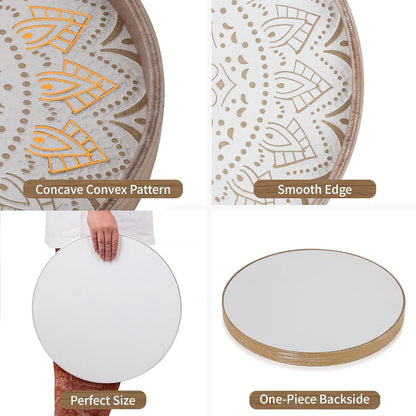 12 Inch Counter Hanobe Decorative Coffee Table Tray: Round Wood Trays for Boho Home Decor Rustic Farmhouse Centerpiece
