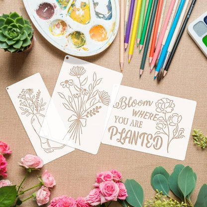 Baychendoo 15 Pcs Floral Craft Stencils - 5.9x7.87 Inch Reusable Spring Wildflower Bouquet Templates for DIY Wood Painting, Scrapbooking, Fabric Art, Canvas Projects & Handmade Home Decor