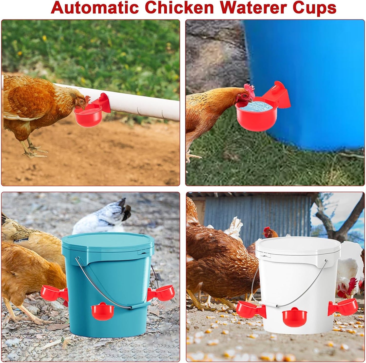 20 Pack Chicken Water Cups, Automatic Chicken Waterer for Poultry Automatic Chicken Watering System, Long-Lasting Use