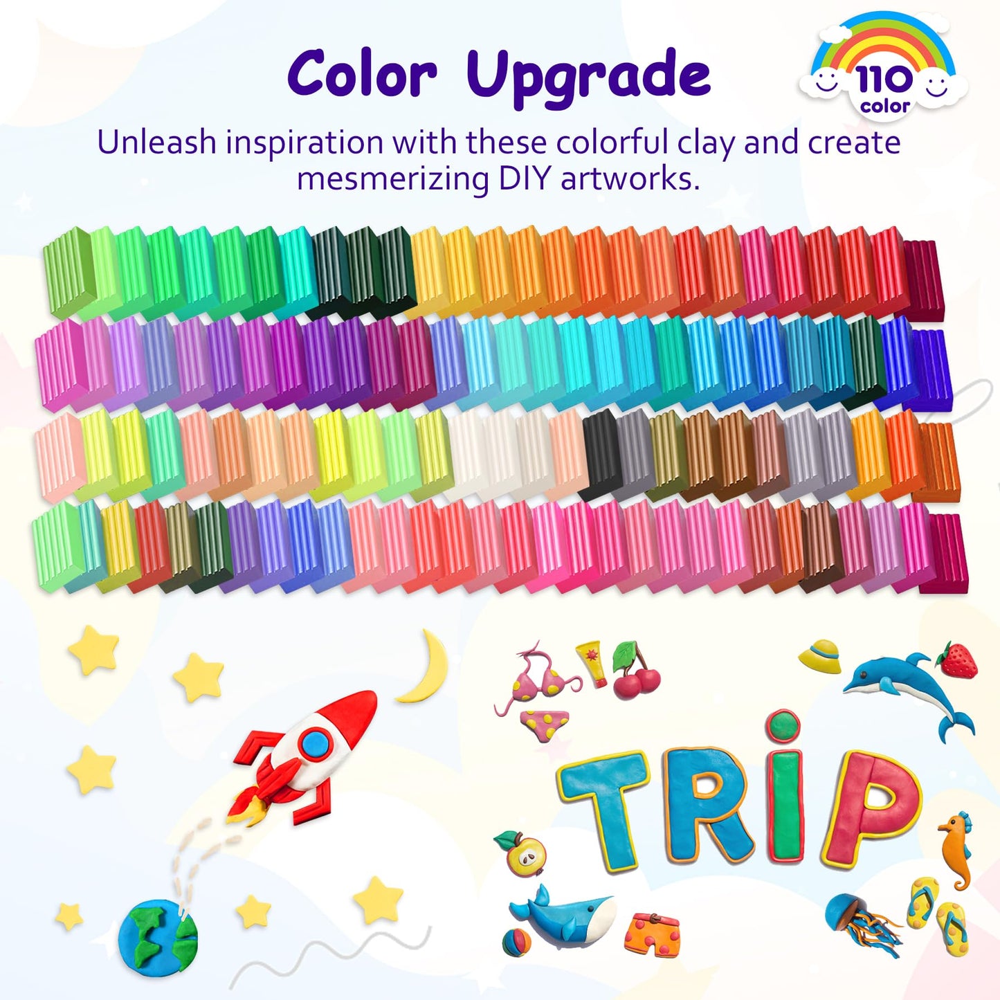 PeacePeo Polymer Clay 110 Colors Non-Sticky Oven Bake Clay 215 Pcs Non-Toxic Modeling Baking Clay for Kids with Sculpting Tools Kit for Adults Beginners Art Craft