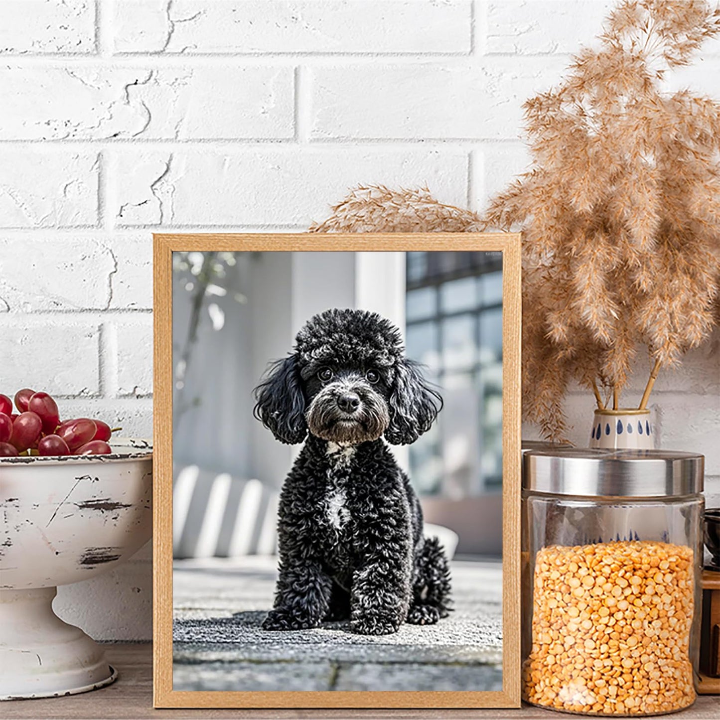 Black Poodle Diamond Painting DIY Kits 5D Diamond Art Full Round Drill Bead Rhinestones by Number Embroidery Stitch Handmade Arts and Crafts for Office Living Room Bedroom Home Wall Decor 12x16 inch