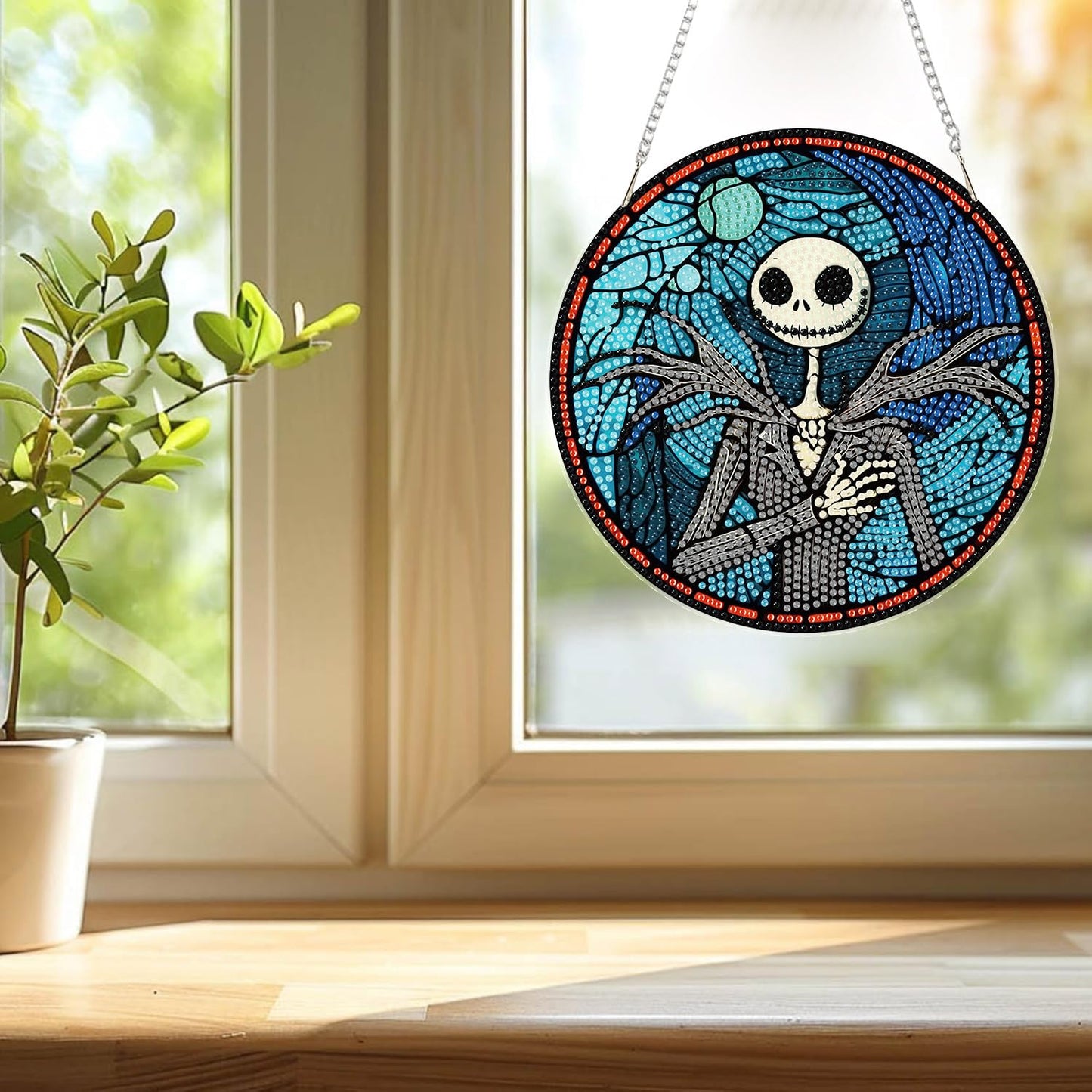 DIY Diamond Art Hanging Kit for Adult,Halloween Jack Acrylic Diamond Art Painting Window Pendants Home Garden Wall Hanging Kits Hanging Ornament Festival Gift