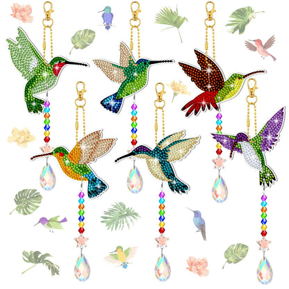 Tradder 6 Pcs Diamond Art Painting Hummingbird Wind Chimes Birds Art Kits for Adults 2026 Vacation Bible School Jungle Birds Craft Summer Suncatchers 5d DIY with Pendant for Home Window Decor Garden