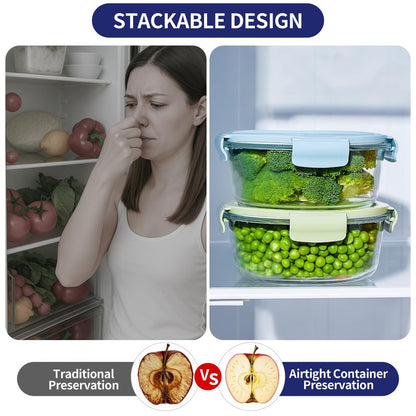 Wancilock 8 Pcs Round Glass Containers with Lids Airtight 4 Cup Glass Storage Containers Set Meal Prep Containers for Soup Leftover Microwave, Dishwasher, and Freezer Safe(4 Sets