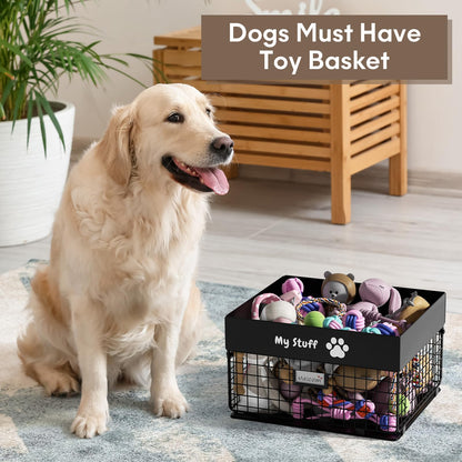 qeerable Dog Toy Basket - Metal Large Dog Toy Box for Small Dog - Dog Toy Storage Bin for Pet - Personalized Large Dog Toy Basket for Puppy and Pet- Dog Toy Organizer Holder Boxes for Living Room