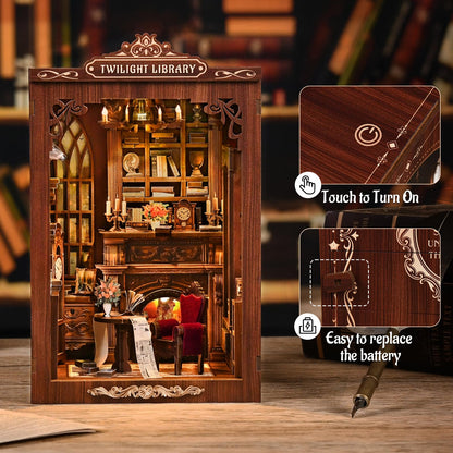 KERNOWO Book Nook Kit, DIY 3D Wooden Puzzles for Adults, Teens and Beginners, Miniature Tiny House Kit for Bookshelf Decor, Bookish Gift for Family, Friends, Book Lovers (Library)