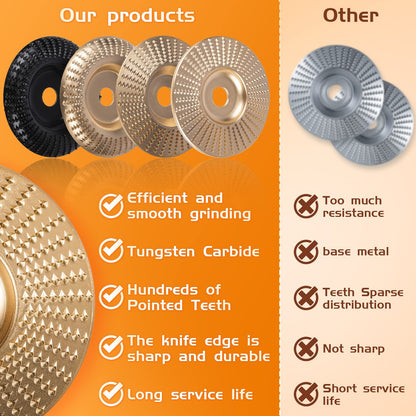 BLEKOO 4PC Angle Grinder Wood Carving Disc Set, for 4" or 4 1/2" Angle Grinder with 5/8" Arbor, Wood Shaper Carving Disc, Stump Grinder Teeth, Wood Shaping Tools