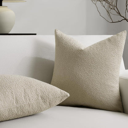 24 24 Inch Set 2, Cozy Throw Pillow Covers x of Beige Decorative Accent Solid Boucle Textured Pillow Cover, Neutral