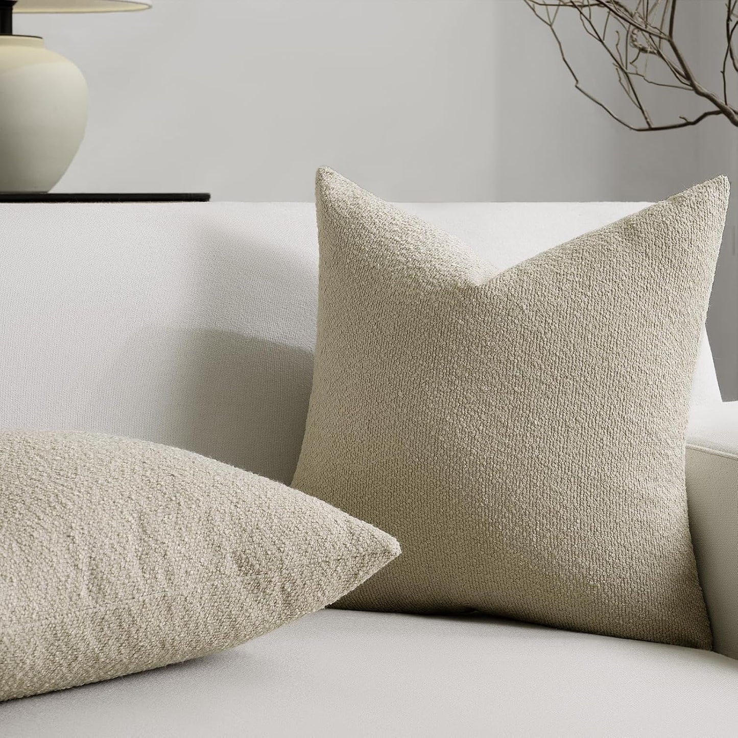 22 22 Inch Set 2, Cozy Throw Pillow Covers x of Beige Decorative Accent Solid Boucle Textured Pillow Cover, Neutral