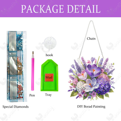 Yunzlly DIY Hanging Diamond Art Pendant Kit, Special Crystal Spring Diamonds Painting Ornament Kit for Adults, Acrylic Board Gem Painting Kits (Purple Flower)