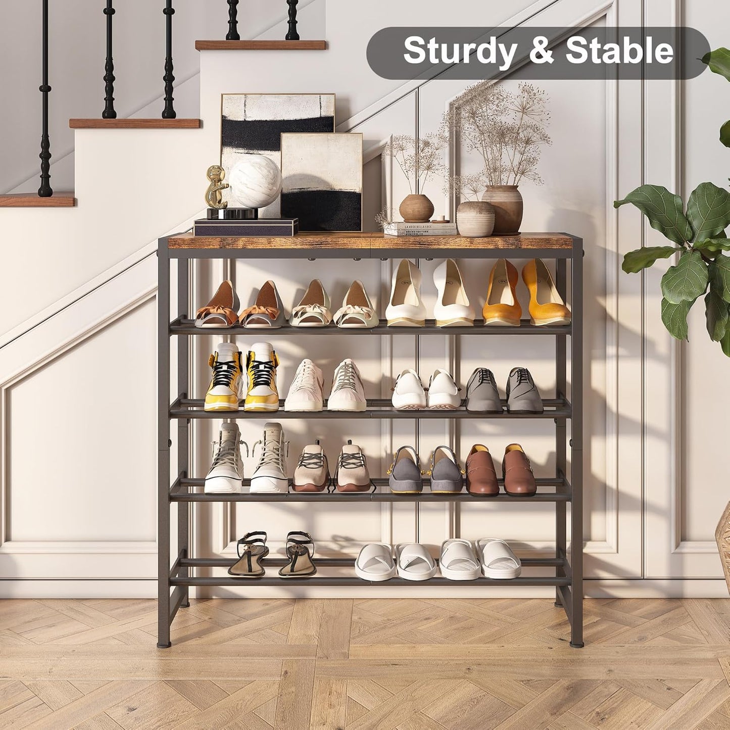 5-Tier 15-20 Homeiju Shoe Rack, Shoe Storage Shelf with MDF Top Board, Shoe Rack Organizer for Pairs of Shoes, Entryway