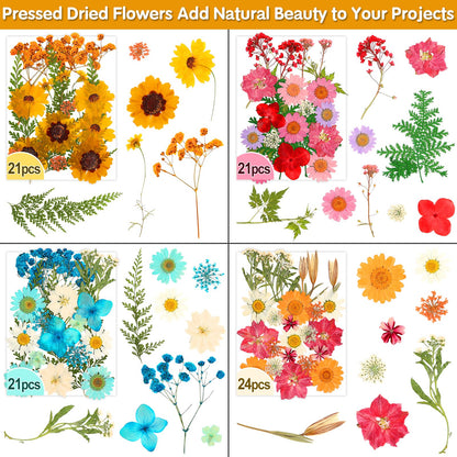 235 Pcs Pressed Dried Flowers for Resin, Natural Real Dried Pressed Flowers for Crafts, Bulk Dry Flowers for Resin Molds, Candles, DIY Art Jewelry Making with Tweezers Butterfly Stickers Set Decorate