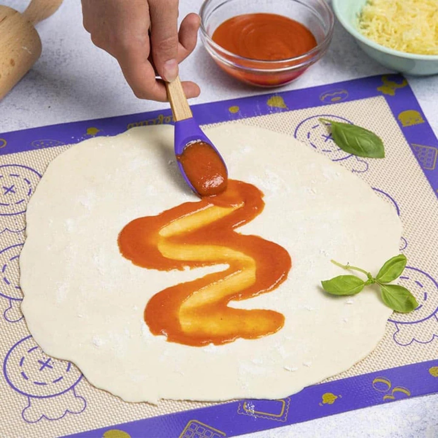 Chefclub Kids Silicone Baking Mat – 12" x 15" Reusable Non-Stick Baking Sheet with Graphic Markers – Food Safe BPA-Free for Kids Cookies, Pizza, Biscuits – Even Heat Distribution, Dishwasher Safe