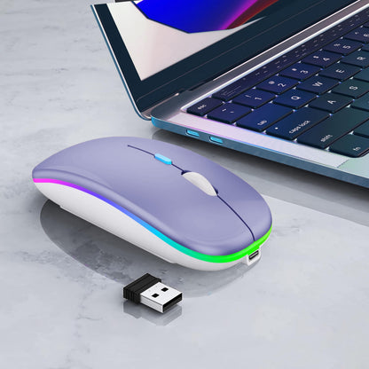 Wireless Bluetooth Mouse Rechargeable Laptop Mice with LED Lights Silent Slim Use(BT5.2 and 2.4G Portable USB Receiver)Dual Mode Computer Mouse for Laptop/iPad/Tablet/Apple/Computer/Mac(Black)