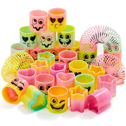 JOYIN 60 Pcs Spring Rainbow Party Favor, Mini Plastic Coil Spring Toy, Fidget Stress Coil Mini Springs Bulk Toys for Carnival Prize Birthday, Classroom Goodie Bag Stuffers