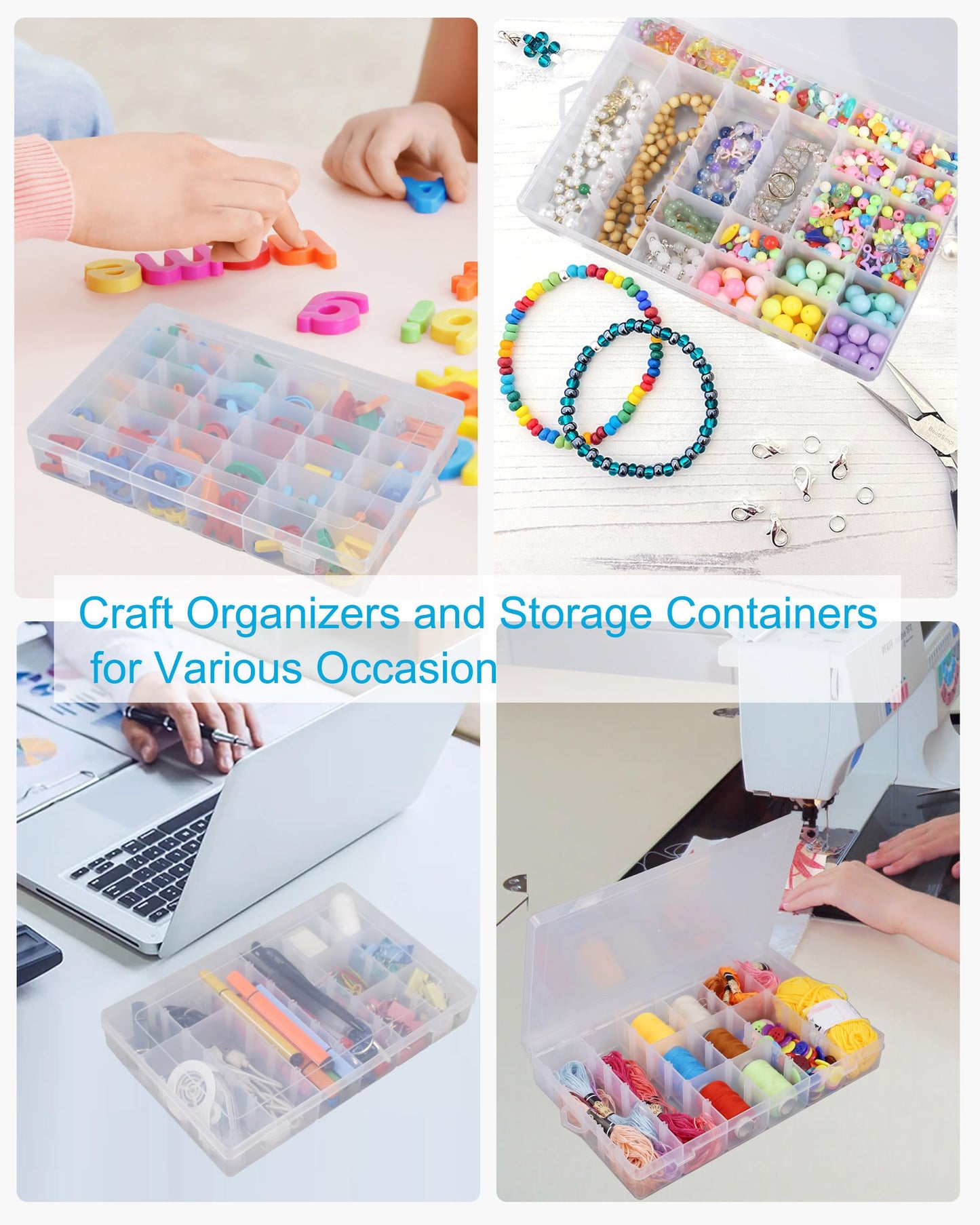 Facikono 6 Pack 36 Grids Bead Organizer Tackle Box Organizers Plastic Organizer Box with Dividers Craft Storage Containers for Beads, Jewelry Clear Boxes Organizers