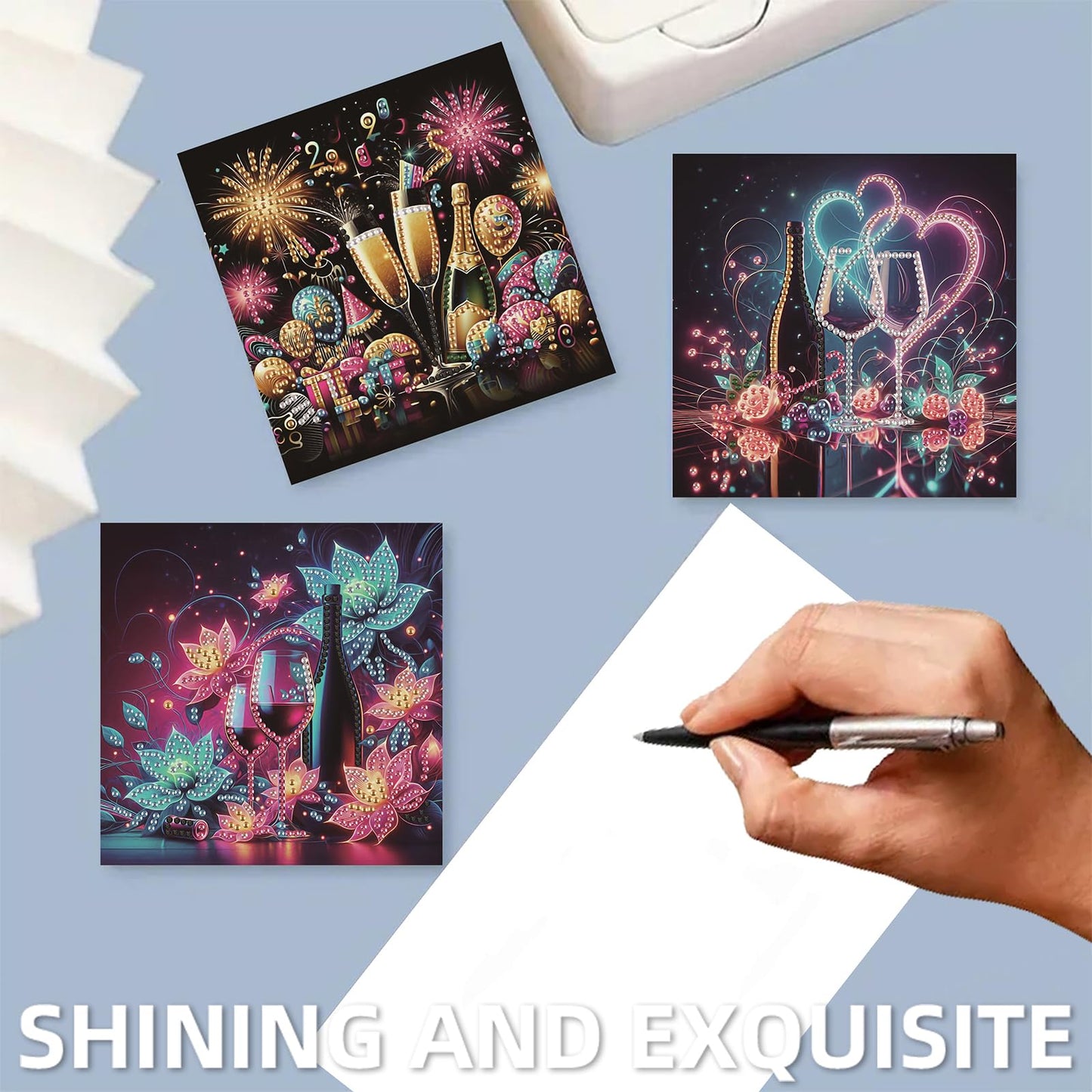 C'eitura 6Pcs Celebration DIY Diamond Art Painting Greeting Cards Kit | Congratulations Thank You Birthday Graduation Cards | All Occasion Party Theme Blank Note Cards for Kids & Adults