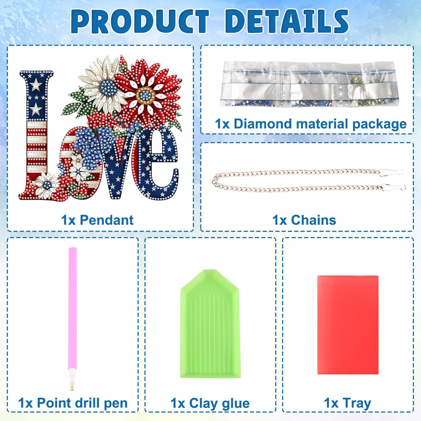 DOMROM 4th of July Love Diamond Art Hanging Kits, American Flag Floral Letter Diamond Painting, Special Shaped Gem Art Suncatchers Ornament, Independence Day Love Decor for Home Window Wall