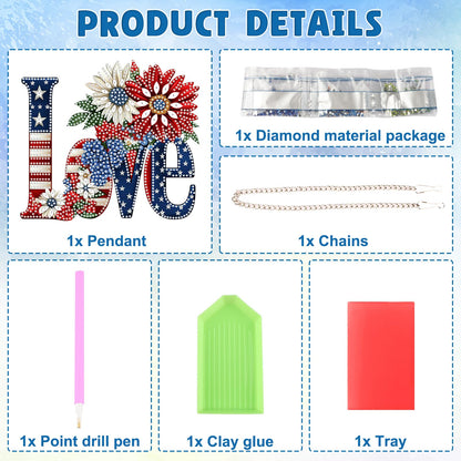 DOMROM 4th of July Love Diamond Art Hanging Kits, American Flag Floral Letter Diamond Painting, Special Shaped Gem Art Suncatchers Ornament, Independence Day Love Decor for Home Window Wall
