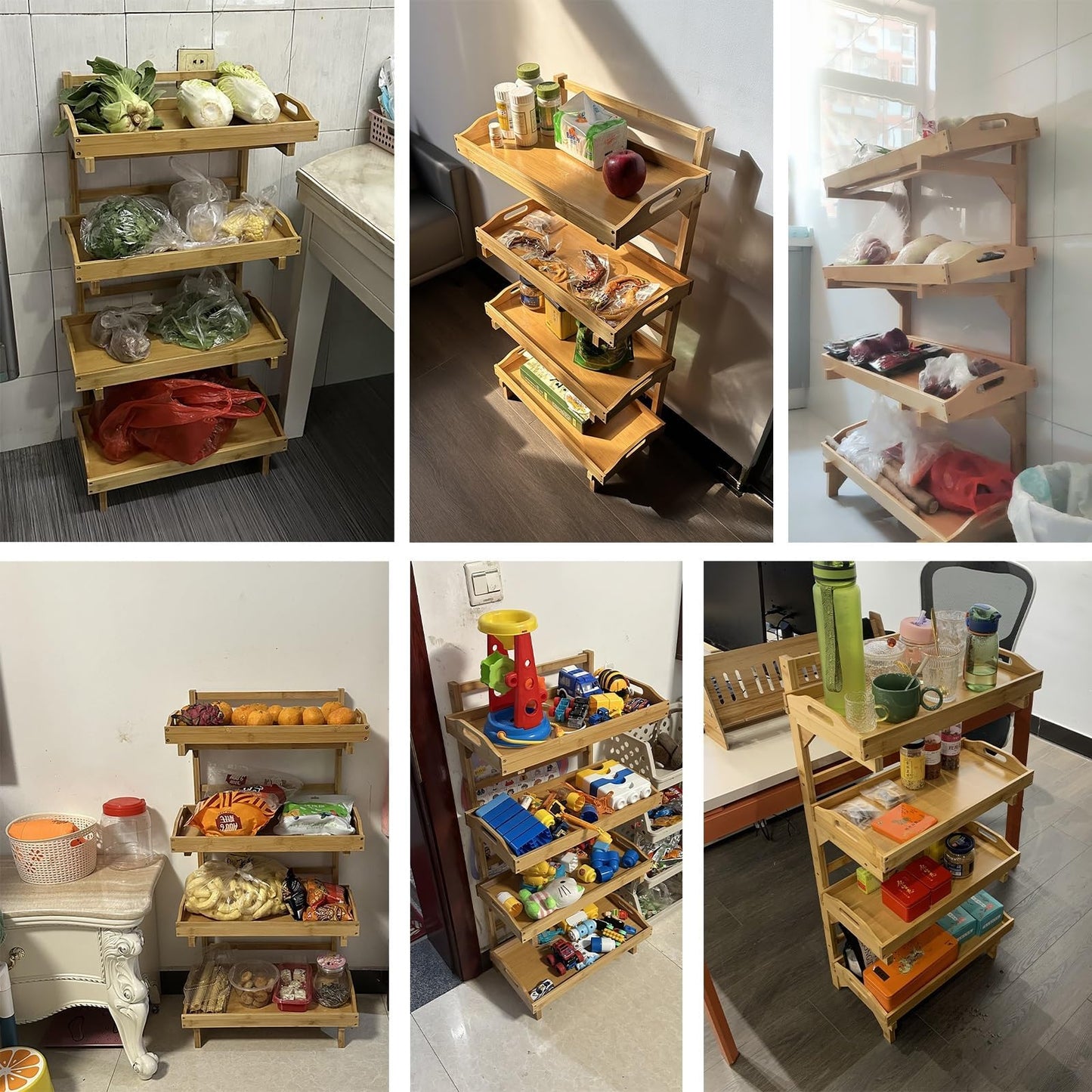 MDYHY Wooden Fruit and Vegetable Storage Basket ， 4 Tier Commercial Retail Rack Display Stand for Home Kitchen Pantry, Free Standing Snack Shelf