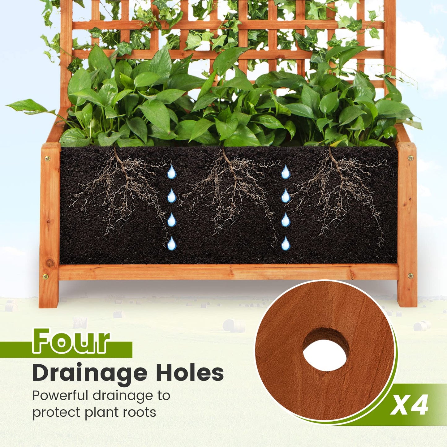 HAPPYGRILL Raised Garden Bed with Trellis, 72.5" Planter Raised Bed with Drainage Holes, Freestanding Garden Box for Vine Climbing Plants, Wooden Planter Box for Yard Balcony (2, Orange)