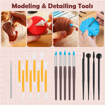 48PCS Pottery Tools Kit for Sculpting, Clay Carving Tools, Ceramic Tools for Polymer Clay, Modeling, Trimming, Molding, Shaping, Pottery Kiln, Arts Crafts Supplies, Adults, Students, Beginners, Pros