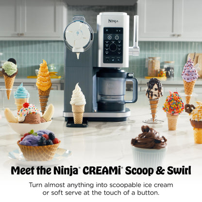 Ninja CREAMi Scoop & Swirl Ice Cream Maker, Soft Serve Desserts, Sorbet, Milkshakes, Frozen Yogurt and More, 13-in-1 Programs, Includes Handle and Two 16 oz 2-in-1 Pints, NC701