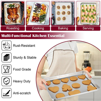 E-far Baking Sheet with Wire Rack (2 Pans + 2 Racks), Stainless Steel Cookie Sheets Pan & Cooling Rack for Baking Cookies/Jelly Rolls, Non Toxic & Heavy Duty, Oven & Dishwasher Safe, 16 x 12 x 1 Inch